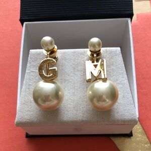 Dior Gold Pearl Drop Initial Earrings - G M